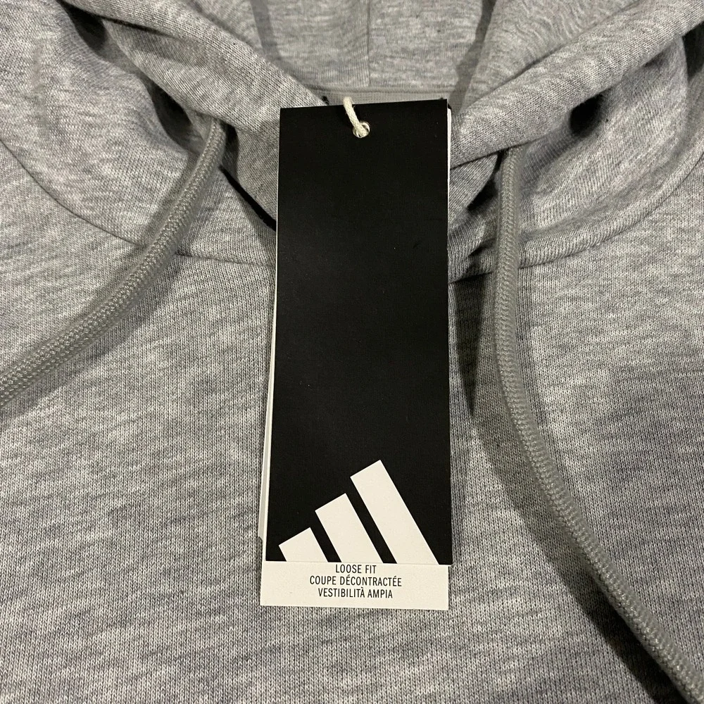 Adidas Essential 3 Bar French Terry Hoodie Adult XL Loose Fit Heather Gray Black